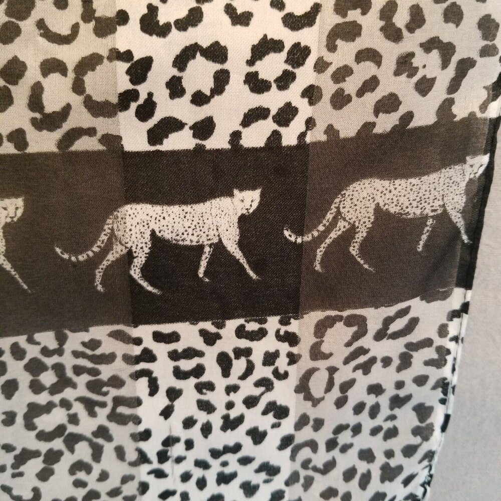 Scarf Women Wrap Rectangle Leopard Animal Print Black White 12 x 61 Cheetah Cat - Picture 9 of 12
